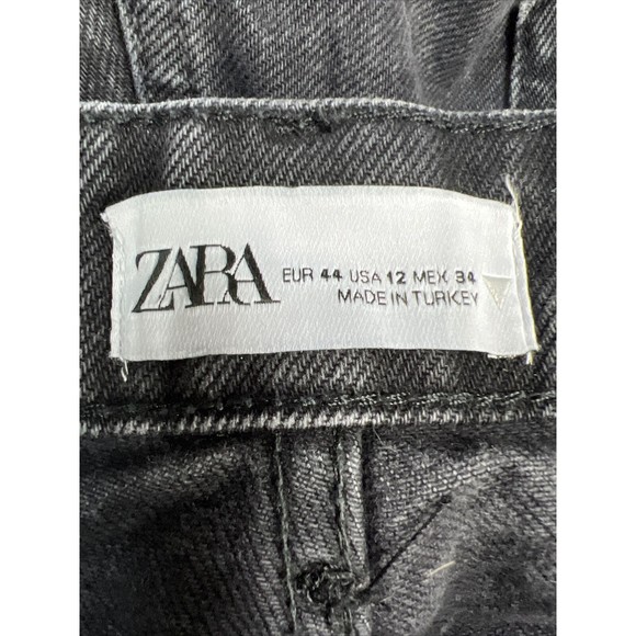Zara High Waisted Distressed Baggy Wide Leg Full Length Jeans Black Size 12 - Picture 6 of 11
